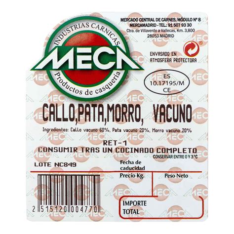 Callo Pata Morro De Vacuno Meca 450g Aproximadamente Ahorramas