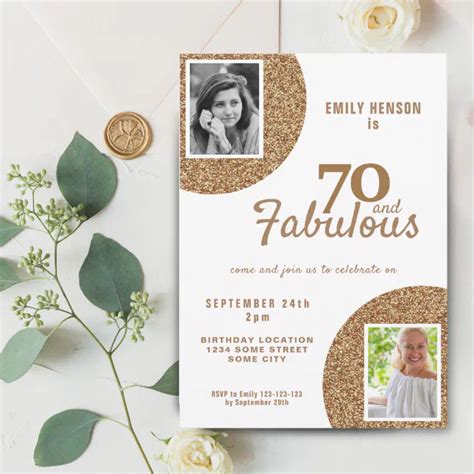 70 And Fabulous Gold Glitter 2 Photo 70th Birthday Invitation Zazzle