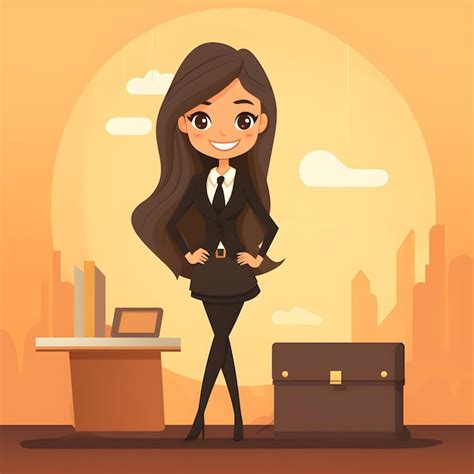 Premium Photo Cartoon Business Woman Standing In Front Of A Desk With