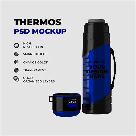 Mockup De Termo Inoxidable Con Tapas Archivo PSD Premium