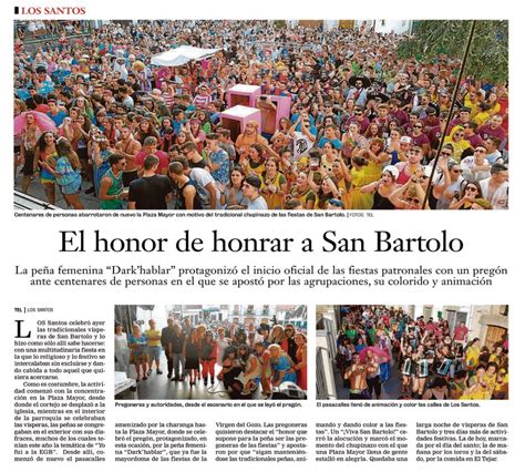 Los Santos Fiestas En Honor A San Bartolo Mancomunidad Entresierras