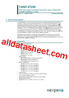 74AVC4T245BZ Datasheet PDF Nexperia B V All Rights Reserved