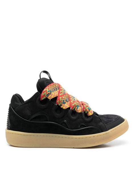 Lanvin Leather Contrasting Laces Detail Low Top Sneakers In Black Lyst