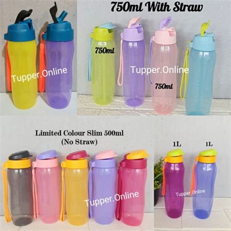 Ready Stocktupperware Slim Eco Bottle Ml Ml With Straw