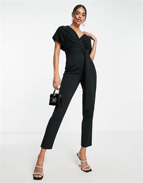 Asos Design Fallen Shoulder Scuba Jumpsuit In Black Shopstyle