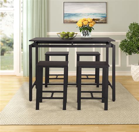 Enyopro Dining Table Set For 4 People 5 Piece Bar Table Set Vintage Rectangular Counter Height