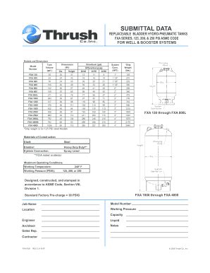 Fillable Online Submittal Tank ASME FXA Series Categories On