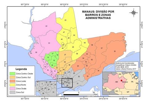 Mapa de localização da cidade de Manaus destacando suas zonas