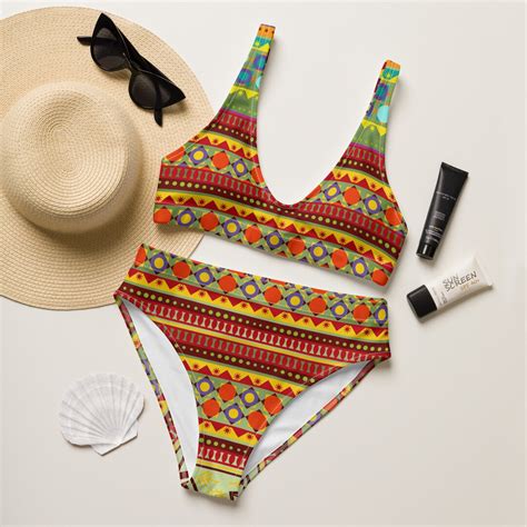 Afrocentric Rainbow Mud Cloth Print High Waisted Bikini Etsy
