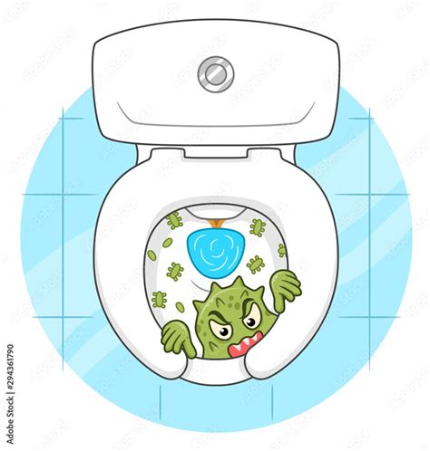 Cartoon funny microbe peek out from the toilet bowl Stock Vector ...