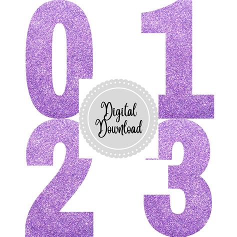 Purple Glitter Numbers Clipart 26 Png Files Digital Download Numbers