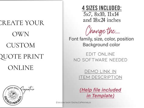 Editable Quote Sign Custom Print Custom Sign Template Print Create Your Own Print Sign Modern ...