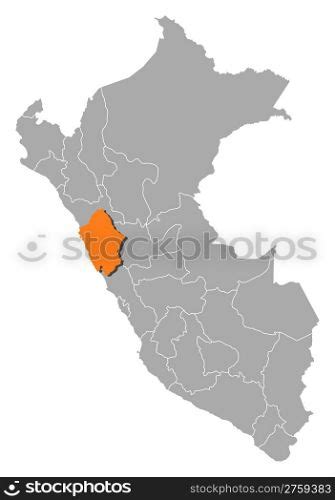 Map of Peru, Ancash highlighted. Political map of Peru with the several ...