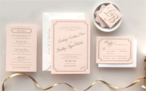 Lindsey + Bradley's Elegant Pink and Gold Foil Wedding Invitations