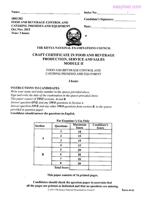 Control Module 2 Knec Exam Hospitality Management Studocu