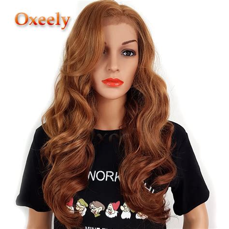 Oxeely Brown Blonde Hair Lace Front Wig Ombre Glueless Synthetic Lace