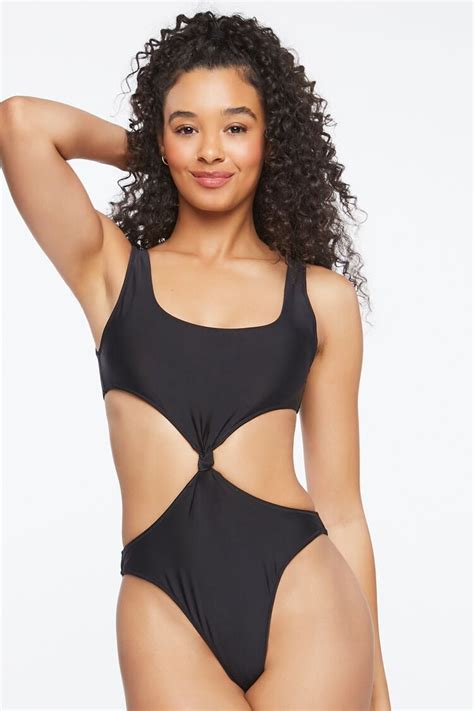 Forever 21 Knotted Monokini One Piece Swimsuit Black Forever21usa