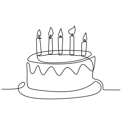 Download Continuous Line Drawing of Birthday Cake with Candle