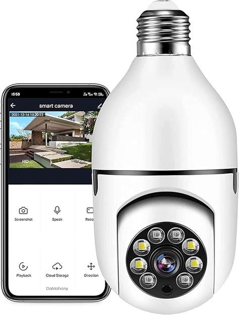 DaMohony Ampoule caméra à 360 degrés WiFi vision nocturne avec lumière