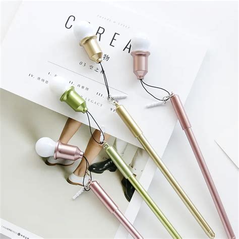 3pcs Small Clean Light Bulb Pen Creative Students Use Dust Plug Gel Pen