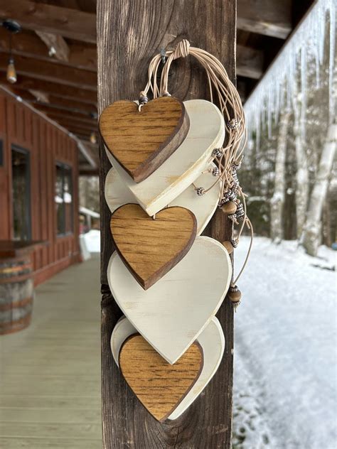 Wooden Heart Decor Rustic Heart Wall Hanging 7 Painted Wood Hearts