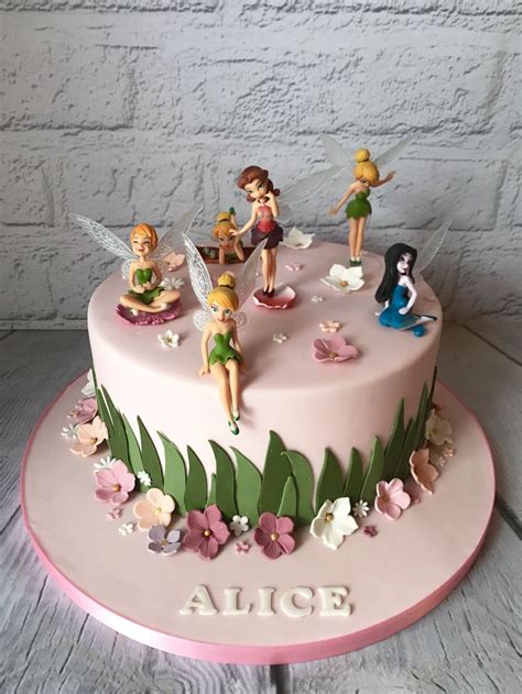 Tinkerbell Cake With Toy Fairies Tinkerbell Birthday Cakes Fairy