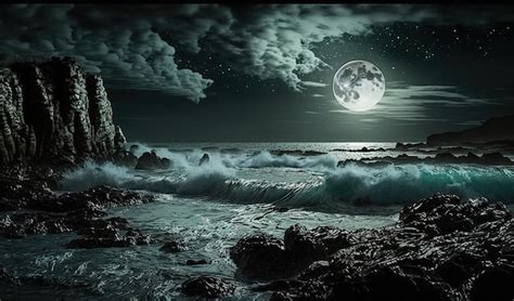 Premium AI Image Full Moon Reflecting Water Over Dark Black Sky At Night