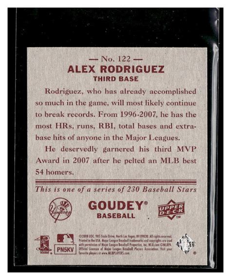 2008 Upper Deck Goudey 122 Alex Rodriguez Mini Red Backs EBay