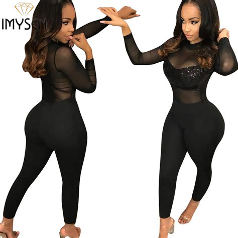 Imysen 2018 Summer Sexy Jumpsuit Women Romper Mesh Sequin See Through O