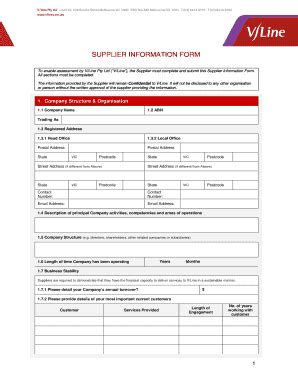 Fillable Online Supplier Information Form Vline Fax Email Print