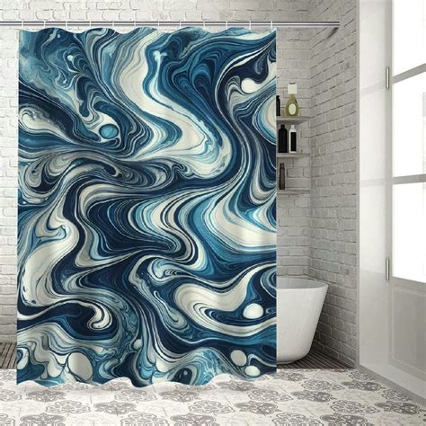 Lzatpd Blue Shower Curtain Surreal Waves Of Marble Print With Oceanic