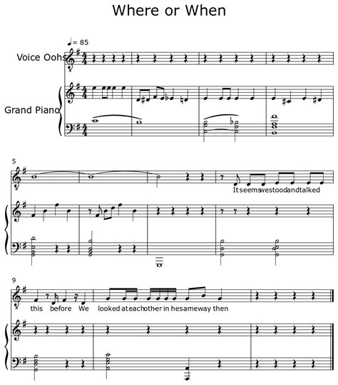 Where Or When Sheet Music For Voice Oohs Piano