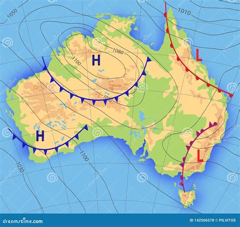 Realistic Synoptic Map Of The India Showing Isobars And Weather Fronts ...