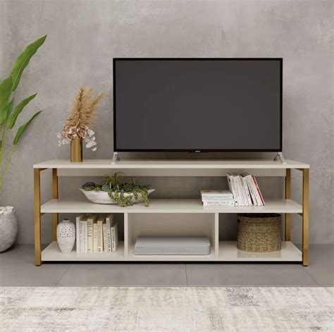 Mueble Tv Modular Rack Dorado Moderno Mesa Bella By Home