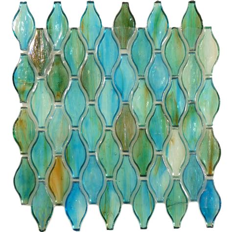 Iridescent Glass Tile Clear Green Turquoise Unique Shapes Glossy