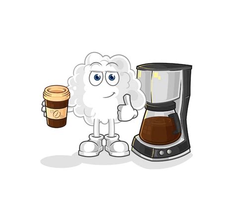 Premium Vector | Cloud drinking coffee illustration character vector