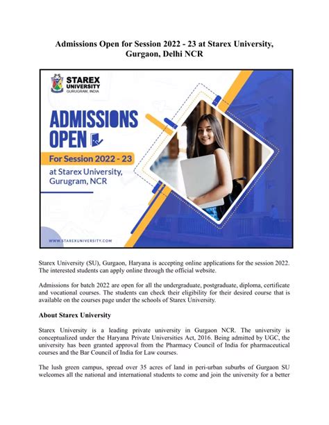 PPT Admissions Open For Session 2022 23 At Starex University