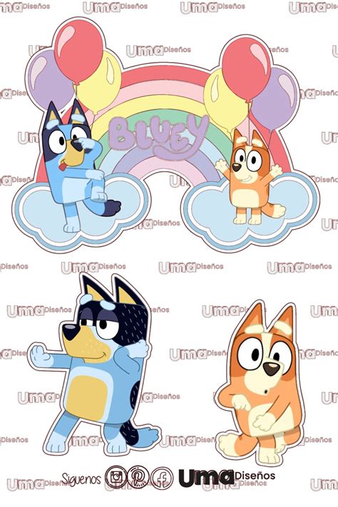 Bluey Cake Topper Para Imprimir Pastel Tortas Topo De Bolo Cupcake