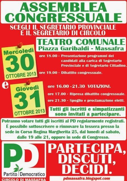 Partito Democratico Massafra 30 E 31 Ottobre Congresso Del Partito