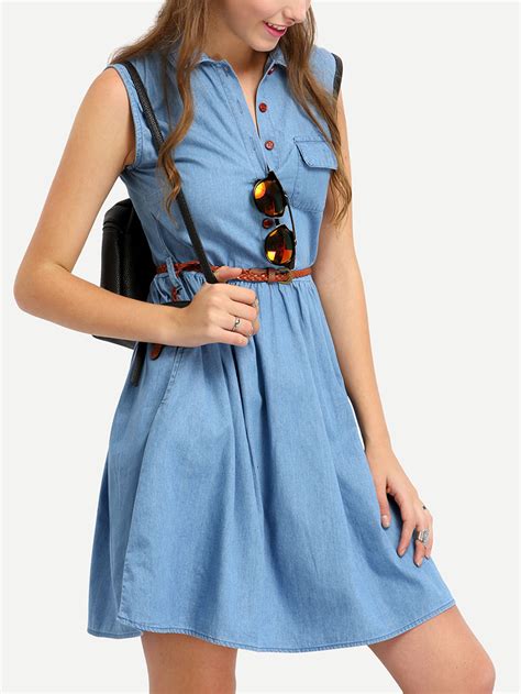 Sleeveless Denim Dress With Braided Belt SheIn Sheinside