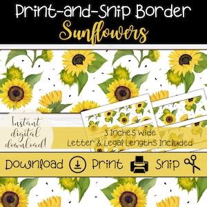 Sunflowers Bulletin Board Border Printable Classroom Board Trim Summer Party Signs & Banners ...