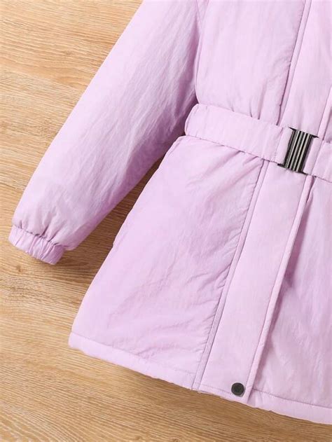 Tween Girl Pc Fuzzy Trim Hooded Thermal Lined Belted Winter Coat