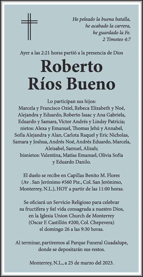 Roberto Ríos Bueno Obituario Esquela