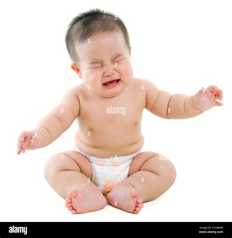 Full body Asian baby boy crying on white background Stock Photo - Alamy