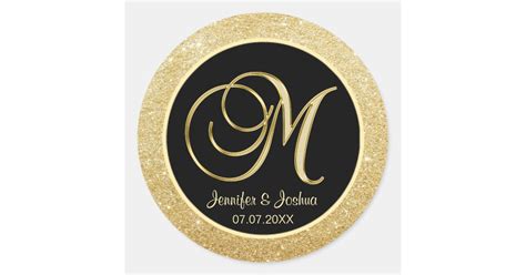 Elegant Monogram Black Gold Glitter Wedding Seals Zazzle