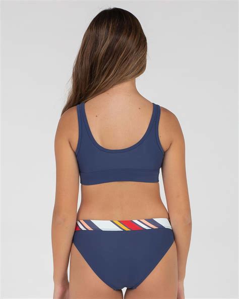 Shop Rip Curl Girls Surf Revival Bikini In Dark Blue Fast