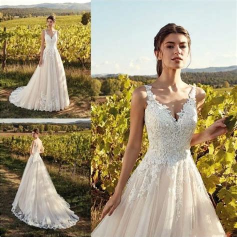 Eddy K Lace Appliqued A Line Wedding With V Neck Sleeveless