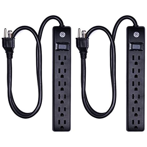 GE 6 Outlet Surge Protector 2 Pack 3 Ft Extension Cord Power Strip