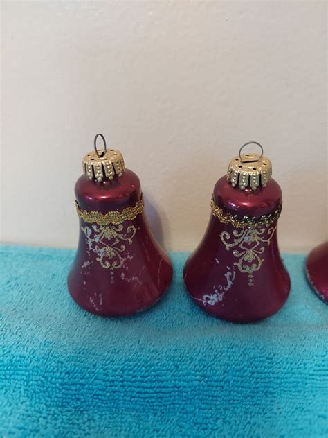 Lot Of Blown Glass German Ks Christmas Ornaments Burgandy Bells Ebay