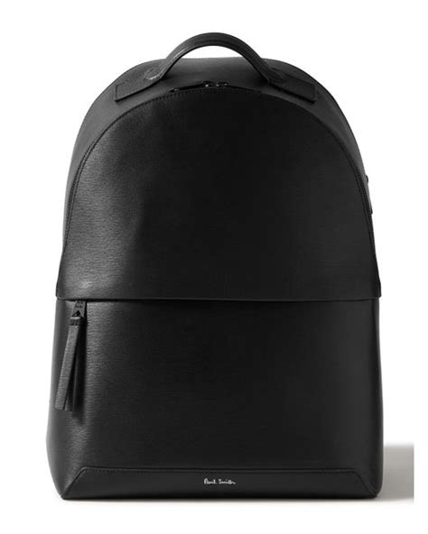 Paul Smith Logo Jacquard Webbing Trimmed Textured Leather Backpack In